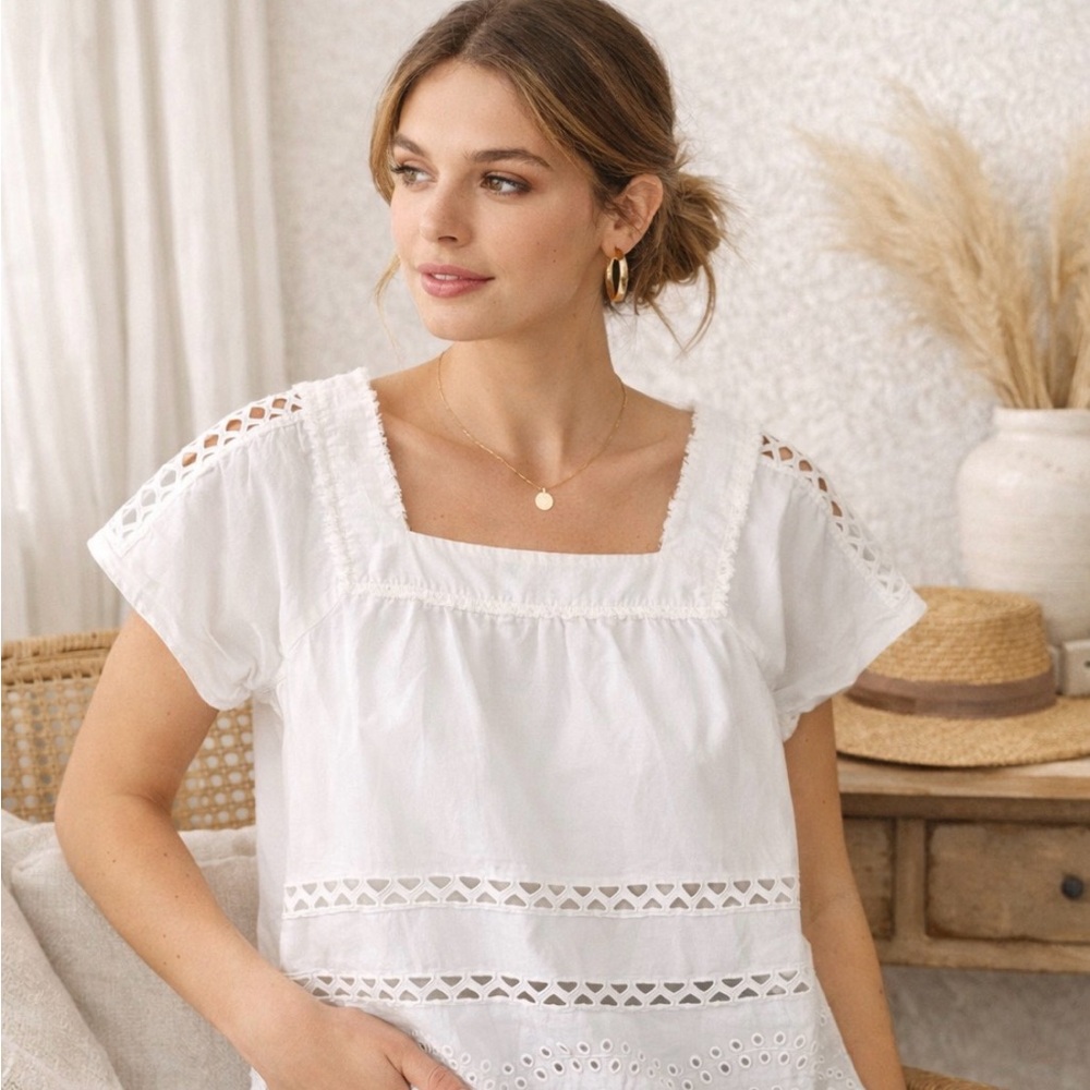 Madewell Size Small NWOT White Square-Neck Eyelet Top